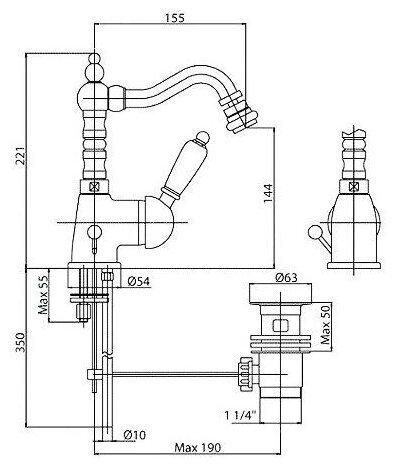 Смеситель для биде Cezares ELITE ELITE-BSM2-02-M